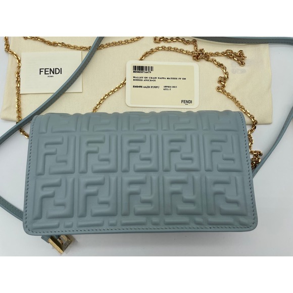 BRAND NEW FENDI LEATHER NAPPA FF BLUE BAGUETTE CHAIN BAG PURSE BOX NIB! - Picture 8 of 16